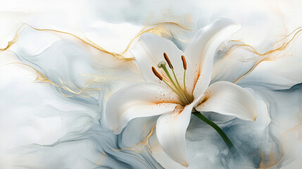 Białe lilie na jasnym tle fali, kwiatowy wzór, tapeta generative ai 