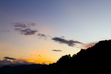 Beautiful sunset with silhouette of the hill at Kundasang, Sabah, Malaysia