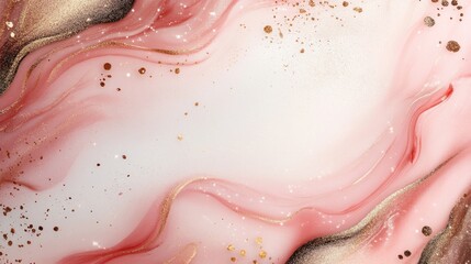 Fototapeta premium Abstract pink and gold fluid art background with shimmering accents.