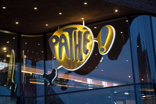 Pathe Bioscoop logo sign on the building, Path&eacute; Bioscoop is a Cinema in Utrecht in the Netherlands. 20 August 2018.