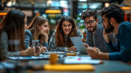 Startup team brainstorming ideas in a creative workspace