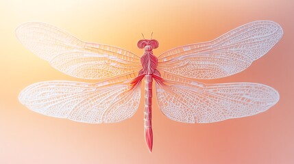 Delicate paper cut dragonfly wings with fine, intricate detailing, floating on a soft gradient background, paper cut dragonfly, delicate nature