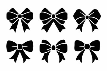 Bow icon, Set of different black gift bow silhouette vector, bows clipart bundle, Decorative holiday ribbon bows