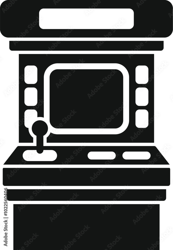 Poster black silhouette of a retro arcade game machine with a blank screen on a white background