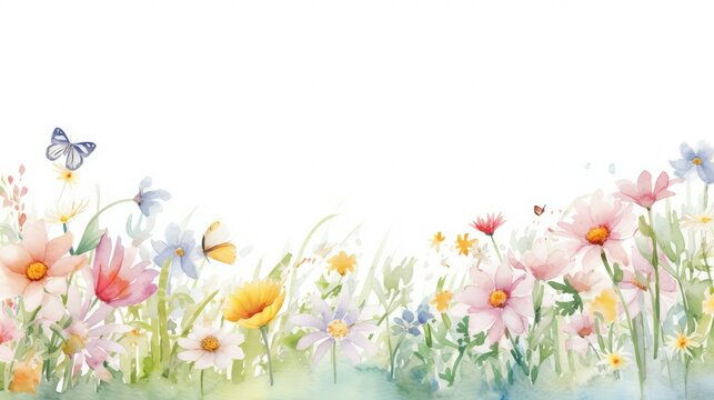 pastel water color spring flower borders