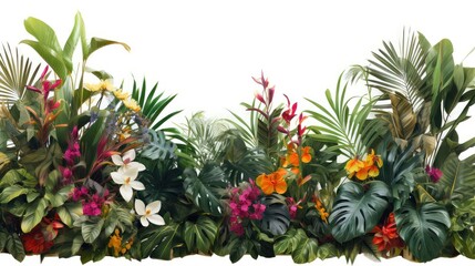tropical jungle plants on white
