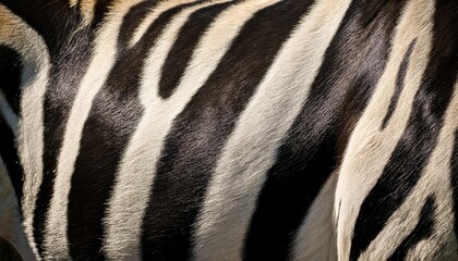 Close-Up of Zebra's Black and White Striped Coat, Highlighting Texture and Natural Patterns in Bright Sunlight