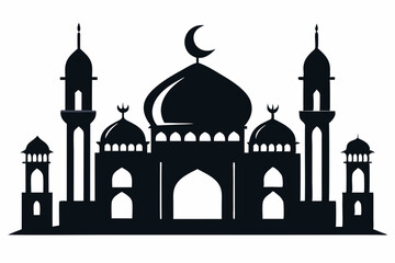 A vector silhouette image of a Mosque prayer vector Islamic symbols silhouette with a white background. eid mubarak, Ramadan Mubarak, ramadan kareem, namaz, salat. 