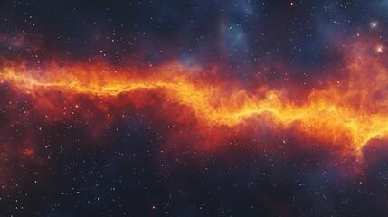 Colorful illustration of endless galaxy space with blazing fire form of light over the space background, starry space with nebulas and astronomical landscape fantasy view