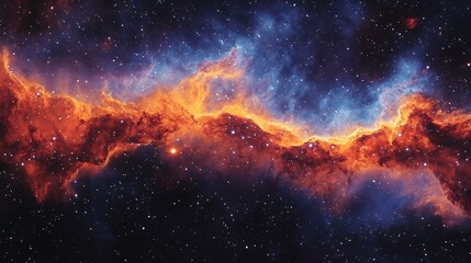 Fototapeta premium Colorful illustration of endless galaxy space with blazing fire form of light over the space background, starry space with nebulas and astronomical landscape fantasy view