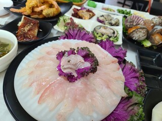 Korean Seafood Restaurant. Korean Style Sashimi