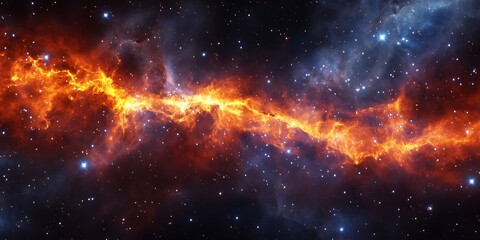 Fototapeta premium Colorful illustration of endless galaxy space with blazing fire form of light over the space background, starry space with nebulas and astronomical landscape fantasy view