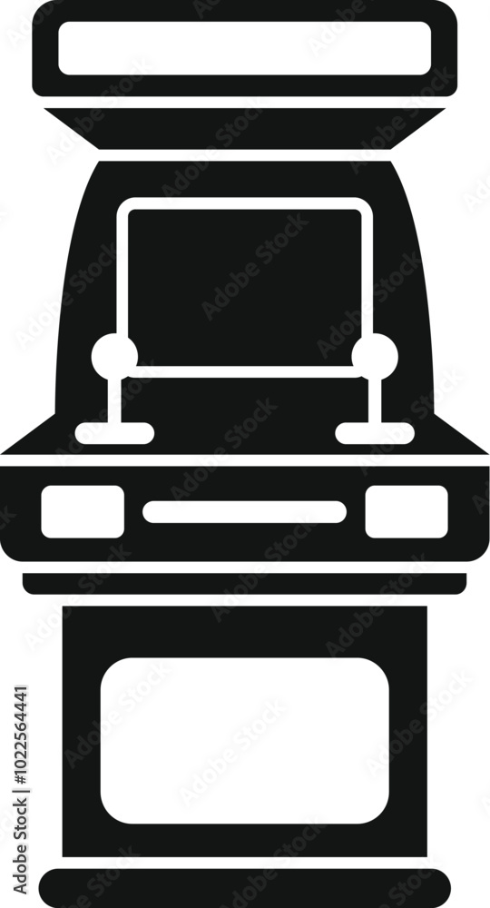 Aufkleber black solid icon for a retro arcade game machine with two joysticks, for one or two players, isolate