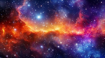Naklejka premium Colorful illustration of endless galaxy space with blazing fire form of light over the space background, starry space with nebulas and astronomical landscape fantasy view