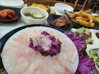 Korean Seafood Restaurant. Korean Style Sashimi