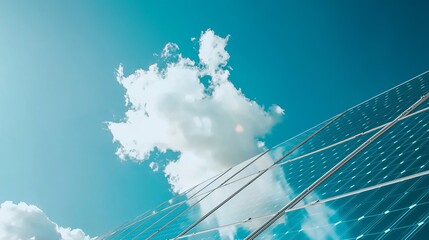 Close-Up of Reflective Solar Panel Under Blue Sky