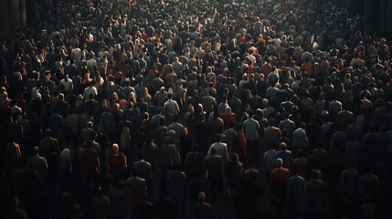 People Walking in a Busy Crowd on Urban Streets - A Dynamic Scene of Pedestrian Movement, City Life, Hustle and Bustle in a Crowded Public Space