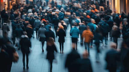 People Walking in a Busy Crowd on Urban Streets - A Dynamic Scene of Pedestrian Movement, City Life, Hustle and Bustle in a Crowded Public Space