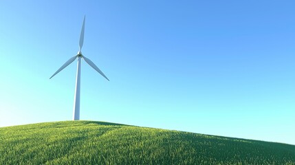 Obraz premium Modern Wind Turbine on Grassy Hill Under Clear Sky