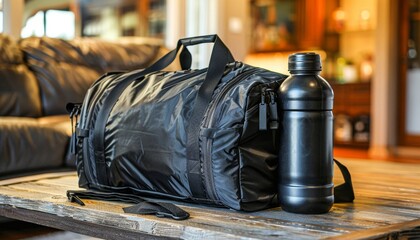 Stylish and organized gym bag featuring essential modern workout gear for fitness enthusiasts