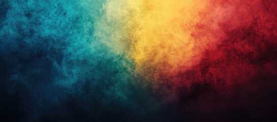 Abstract textured gradient background blending vibrant red, yellow and blue tones with soft grunge effect