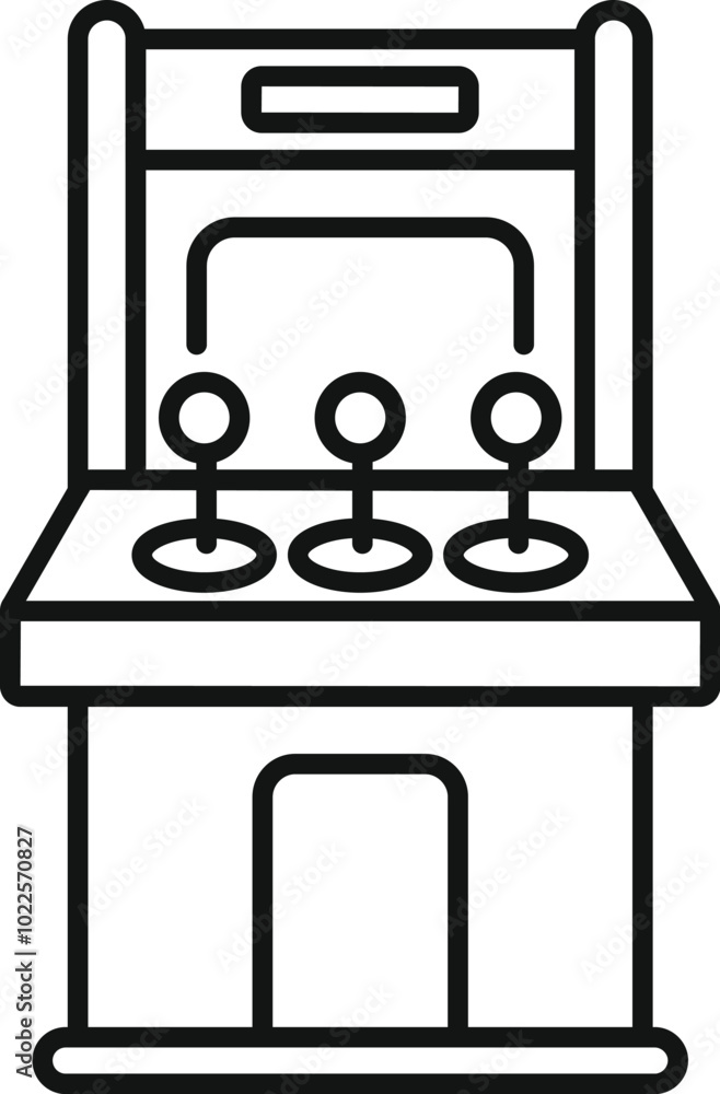 Poster simple linear icon of a retro arcade game machine with joysticks for playing video games