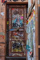 Close up of single door in Trastevere, Rome Italy