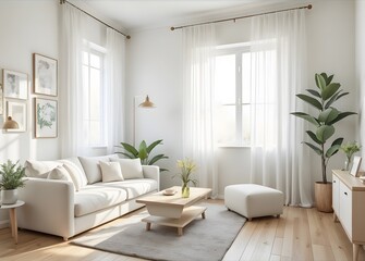 Modern bright flat interior design with sofas
