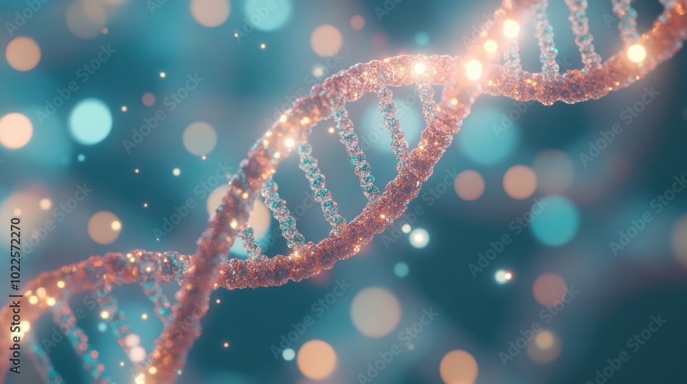 Poster a stunning representation of crystal dna structure enhanced by bokeh lights, creating an eye-catchin