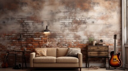 weathered guitar on wall