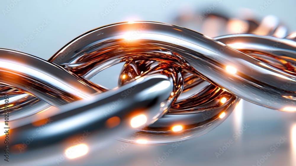 Poster abstract silver chain with illuminated twists and curves