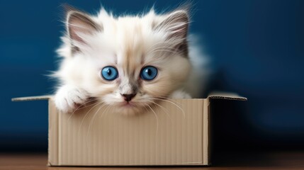 fluffy kitten in box
