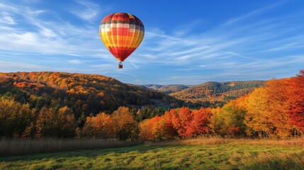 Fototapeta premium Hot air balloon over fall foliage.