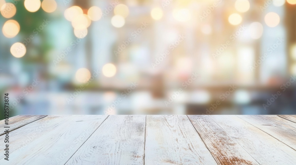 Poster an empty wooden table sits quietly, bathed in soft light, with a blurred background creating a calm 