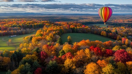 Fototapeta premium Colorful fall foliage with a hot air balloon.