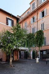 Close up of single door in Trastevere, Rome Italy