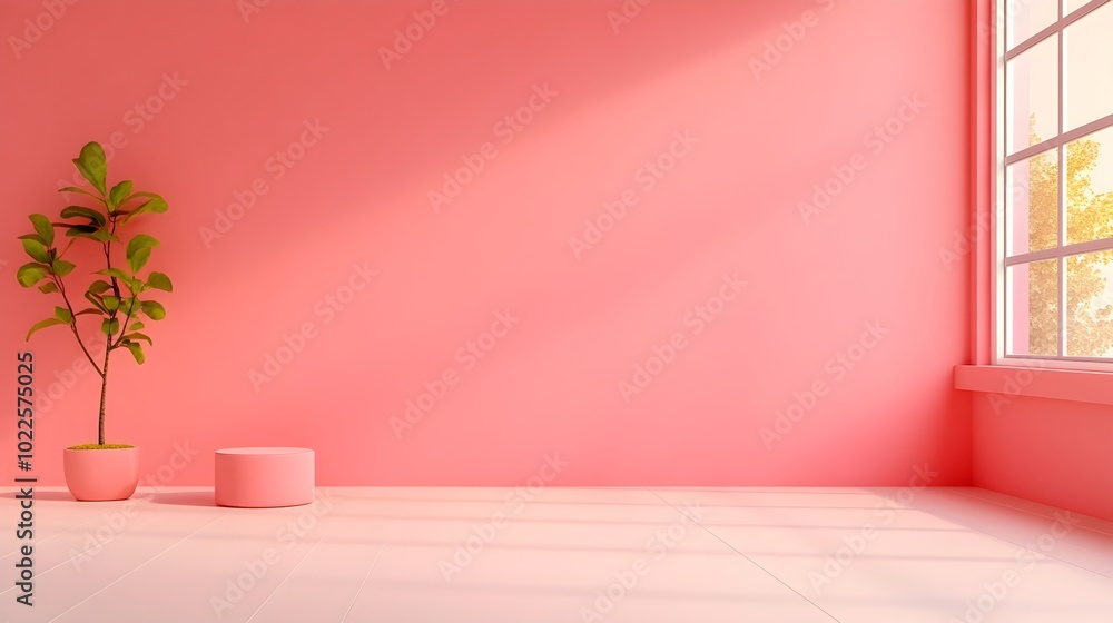 Aufkleber minimalist 3d studio room setting with boysenberry colored background empty floor and wall product p