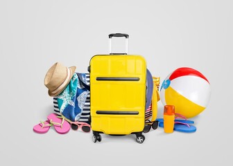 Creative collage of travel baggage for vacation
