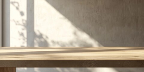 Elegant empty wooden tabletop counter against a gradient interior background, offering ample copy space for product mockup in a sophisticated style.