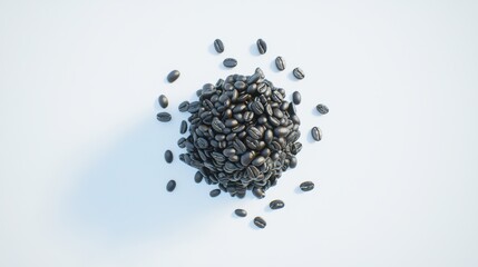 Black Coffee Beans Pile on Light Background