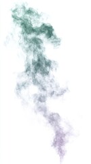 Abstract smoke design with green and purple hues on a white background.