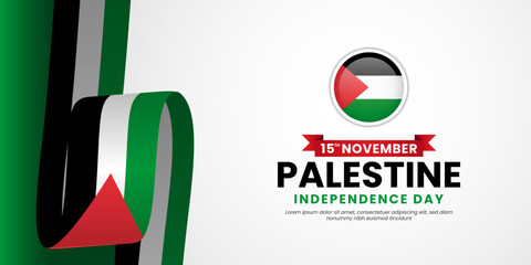 Palestine independence day background 15 november with waving ribbon flag