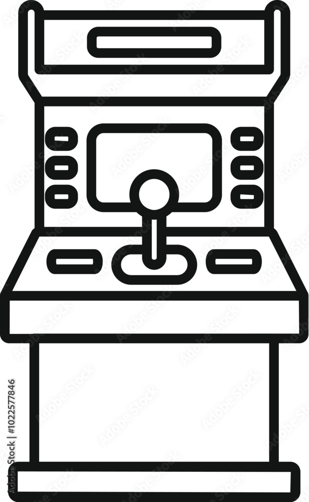 Poster simple line drawing of a classic arcade game with a joystick and buttons, evoking nostalgia for vint