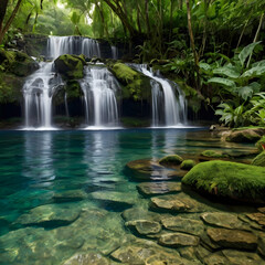 Obraz premium Waterfall in a Lush Forest