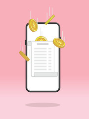 Smartphone Invoice Coins Falling from Above