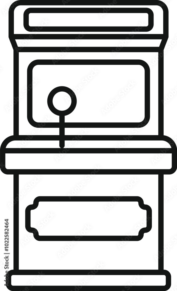 Poster retro arcade game machine line art icon featuring a joystick and screen, evoking nostalgia for class