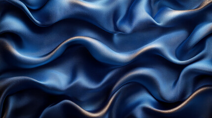 Fototapeta premium Luxurious blue satin fabric with soft, flowing folds creating a smooth and glossy texture