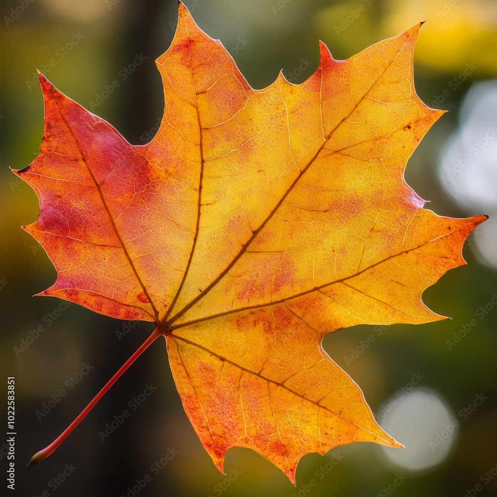 Poster a close-up of a maple leaf, showing its classic shape and vivid color