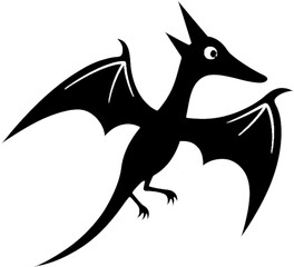 Fototapeta premium Stylish Flying Dinosaur Cartoon in Black Stencil Design. 