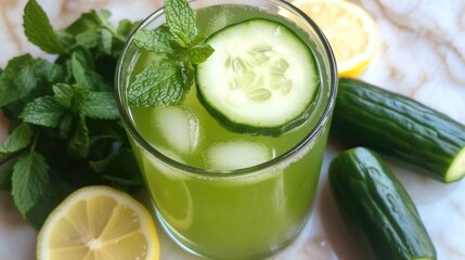 Refreshing Herbal Cucumber Lemonade Beverage